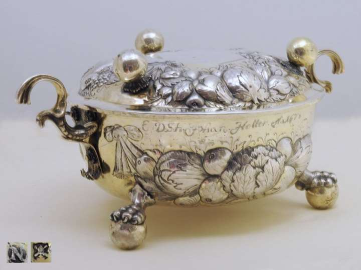 German, Parcel-Gilt, Silver Two-Handled Bowl and Cover
